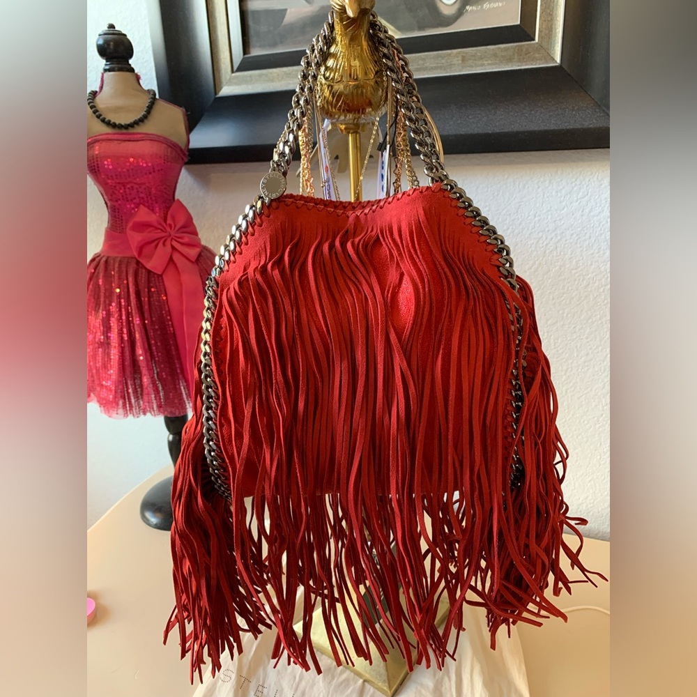 Stella McCartney red Falabella fringe tote brand new